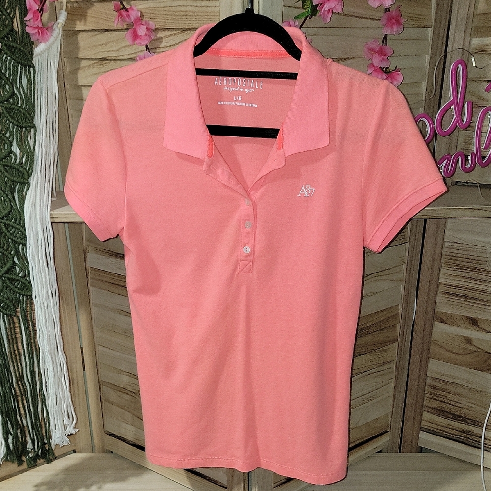 Aeropostale Women's Bright Coral Pink Button Down Shirt | Fits Like Small-Medium